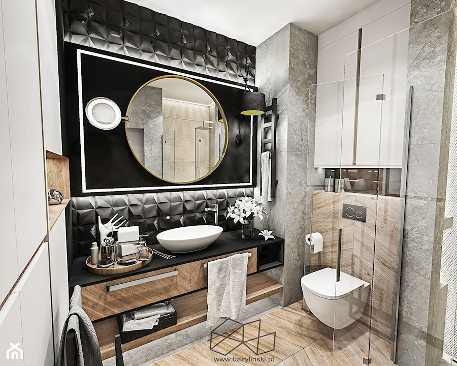 ŁAZIENKA -ŁÓDŹ 2019 - Mała bez okna z lustrem łazienka, styl nowoczesny - zdjęcie od BIBI Designe