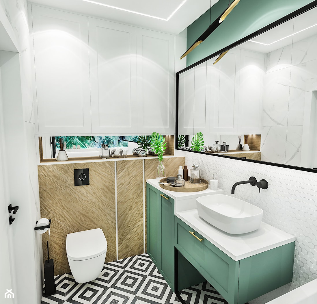 PROJEKT ŁAZIENKI - 6m2 - Średnia bez okna z lustrem łazienka, styl vintage - zdjęcie od BIBI Designe - Homebook