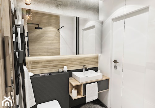 Projekt mieszkania - Gdańsk 2019 r. - Mała bez okna z lustrem z punktowym oświetleniem łazienka, styl nowoczesny - zdjęcie od BIBI Designe