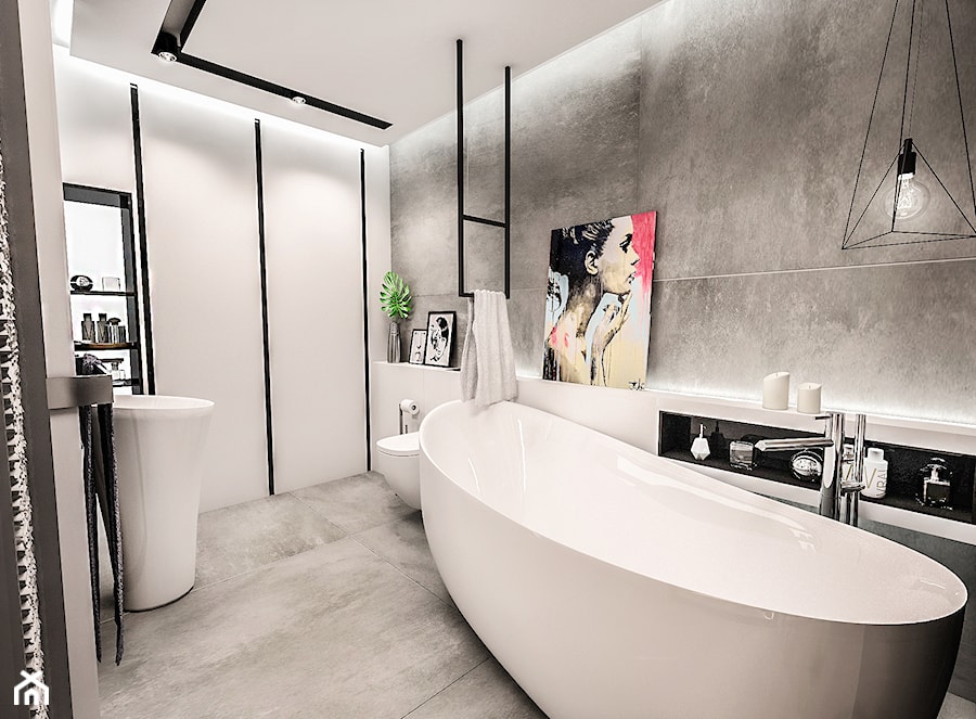 PROJEKT ŁAZIENKI -LDZ 2018 - Średnia bez okna z punktowym oświetleniem łazienka, styl nowoczesny - zdjęcie od BIBI Designe