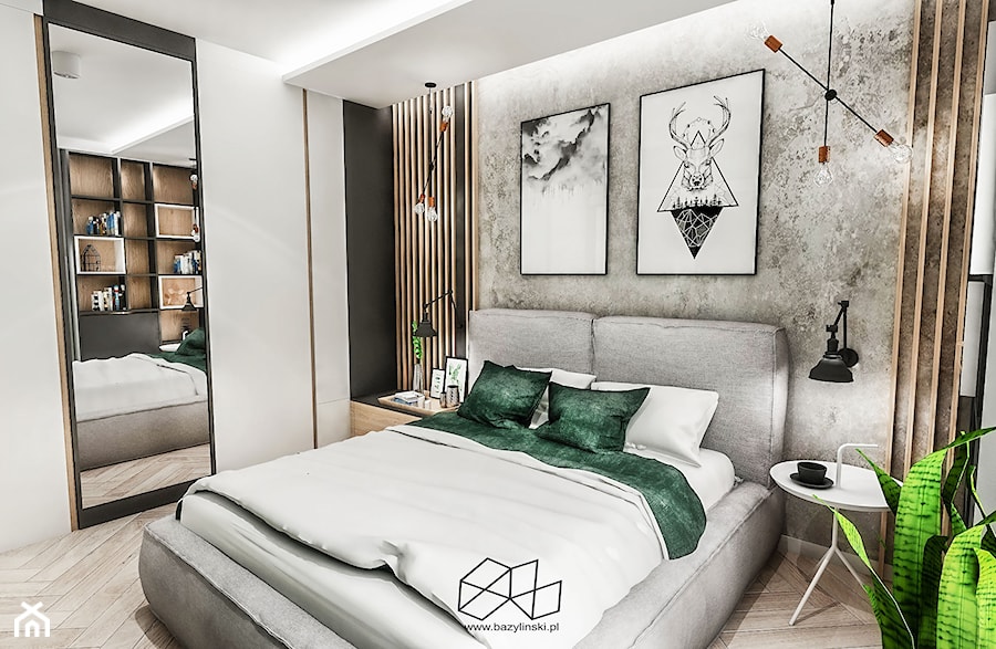 SYPIALNIA W KAWALERCE ŁÓDŻ 2019 - Średnia biała szara sypialnia, styl vintage - zdjęcie od BIBI Designe