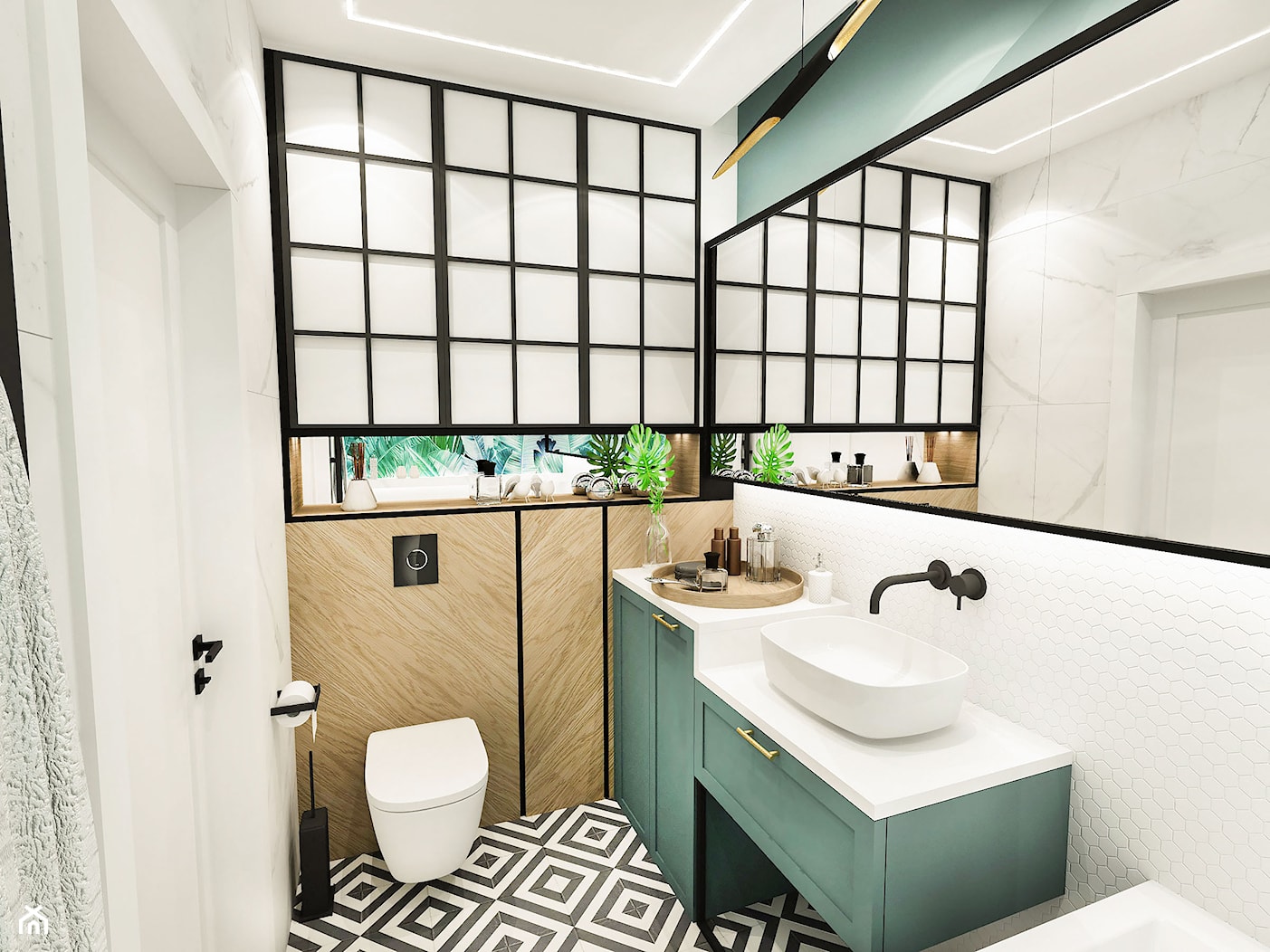 PROJEKT ŁAZIENKI - 6m2 - Mała bez okna z lustrem łazienka, styl vintage - zdjęcie od BIBI Designe - Homebook