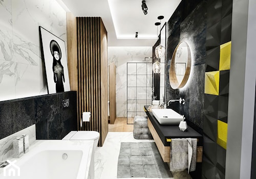 ŁAZIENKA "CIEMNA " 2018 - Duża z punktowym oświetleniem łazienka, styl glamour - zdjęcie od BIBI Designe