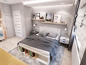 Projekt mieszkania w Łodzi 65 m2 - Duża szara sypialnia, styl skandynawski - zdjęcie od BIBI