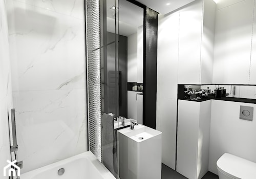 PROJEKT MIESZKANIA - LDZ 2018 - Średnia bez okna z lustrem z punktowym oświetleniem łazienka - zdjęcie od BIBI Designe
