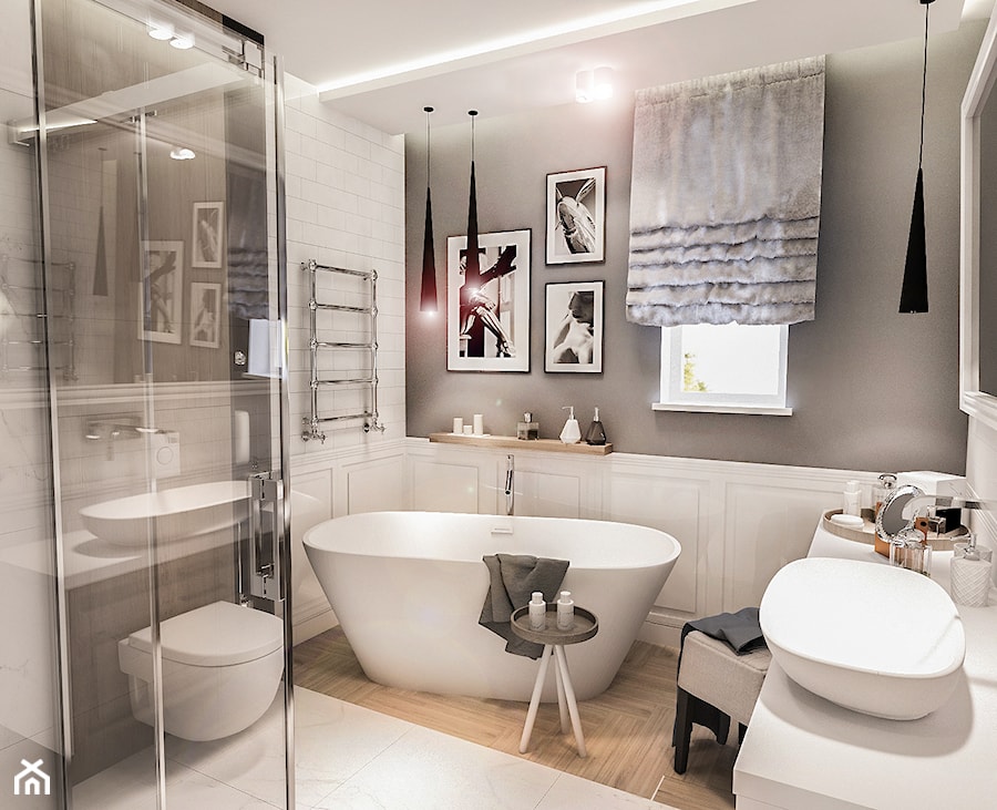 PROJEKT WNĘTRZ DOMU POD WARSZAWĄ 2018 - Średnia łazienka z oknem, styl rustykalny - zdjęcie od BIBI Designe