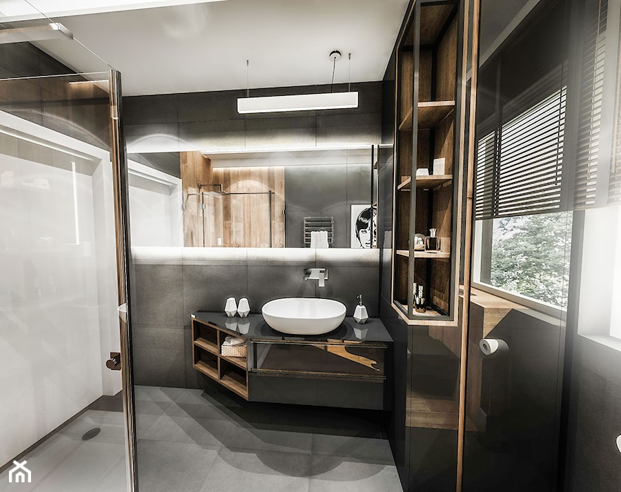 PROJEKT ŁAZIENKI - ŁDZ 2019 - Średnia z lustrem łazienka z oknem, styl nowoczesny - zdjęcie od BIBI Designe