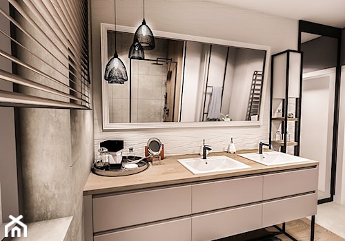 PROJEKT WNĘTRZA DOMU -ŁÓDŹ 2019 - Średnia z lustrem z dwoma umywalkami łazienka z oknem - zdjęcie od BIBI Designe