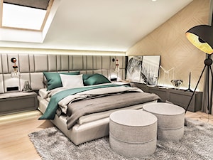 Projekt wnętrza domu pod Sewillą - Średnia biała sypialnia na poddaszu - zdjęcie od BIBI