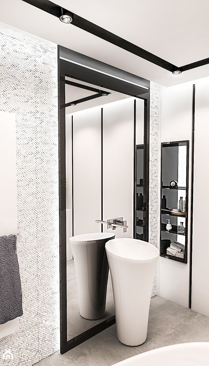 PROJEKT ŁAZIENKI -LDZ 2018 - Średnia bez okna z lustrem z punktowym oświetleniem łazienka, styl nowoczesny - zdjęcie od BIBI Designe