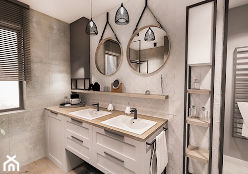 PROJEKT WNĘTRZA DOMU -ŁÓDŹ 2019 - Średnia z dwoma umywalkami łazienka z oknem - zdjęcie od BIBI Designe