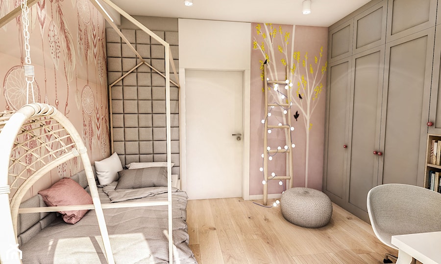 Projekt Mieszkania W-wa 2019 - Średni biały różowy pokój dziecka dla dziecka dla dziewczynki - zdjęcie od BIBI Designe