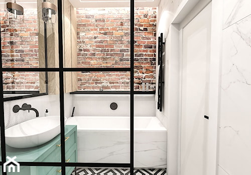 PROJEKT ŁAZIENKI - 6m2 - Mała bez okna z lustrem łazienka, styl skandynawski - zdjęcie od BIBI Designe