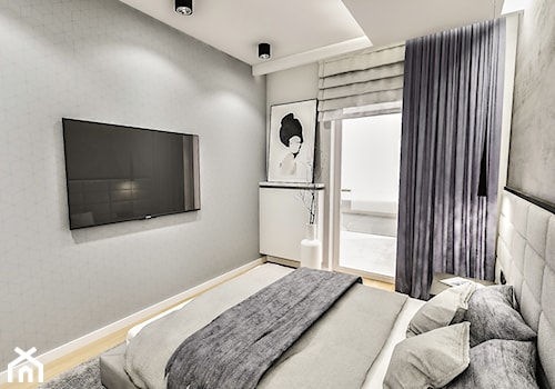 PROJEKT MIESZKANIA - LDZ 2018 - Mała szara sypialnia z balkonem / tarasem - zdjęcie od BIBI Designe