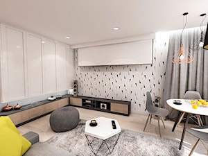 Projekt mieszkania w Łodzi 65 m2 - Średni biały salon z jadalnią - zdjęcie od BIBI