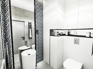 PROJEKT MIESZKANIA - LDZ 2018 - Mała bez okna z lustrem z punktowym oświetleniem łazienka - zdjęcie od BIBI Designe