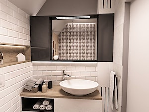 Projekt mieszkania w Łodzi 65 m2 - Mała na poddaszu bez okna z lustrem łazienka, styl skandynawski - zdjęcie od BIBI