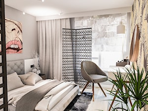 Projekt mieszkania - Austria 2017 - Średnia szara z biurkiem sypialnia - zdjęcie od BIBI Designe