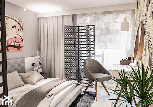 Projekt mieszkania - Austria 2017 - Średnia szara z biurkiem sypialnia - zdjęcie od BIBI Designe