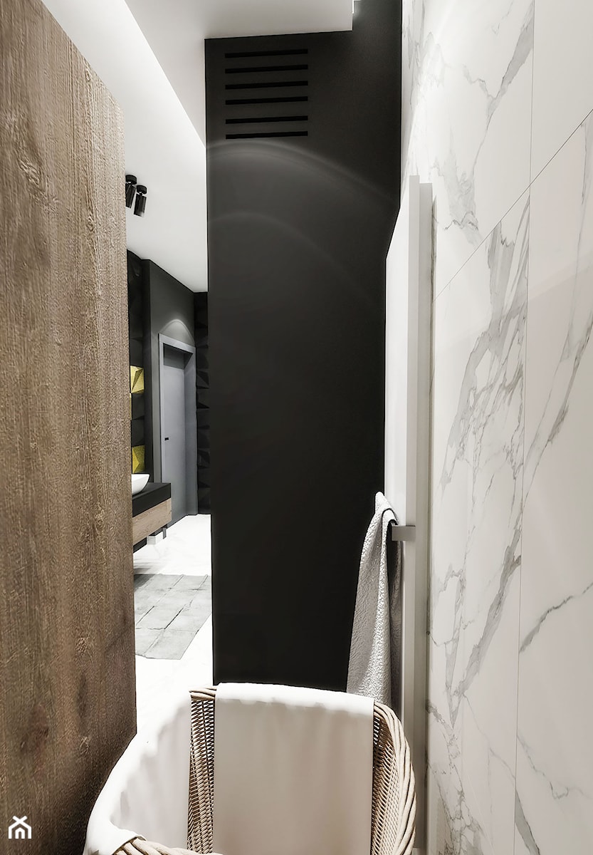 ŁAZIENKA "CIEMNA " 2018 - Mała z punktowym oświetleniem łazienka, styl glamour - zdjęcie od BIBI Designe
