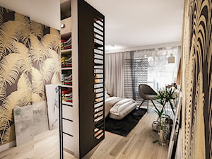 Projekt mieszkania - Austria 2017 - Średnia biała czarna żółta sypialnia - zdjęcie od BIBI Designe