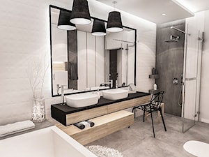 PROJEKT MIESZKANIA - LDZ 2017 - Duża bez okna z dwoma umywalkami z punktowym oświetleniem łazienka - zdjęcie od BIBI Designe