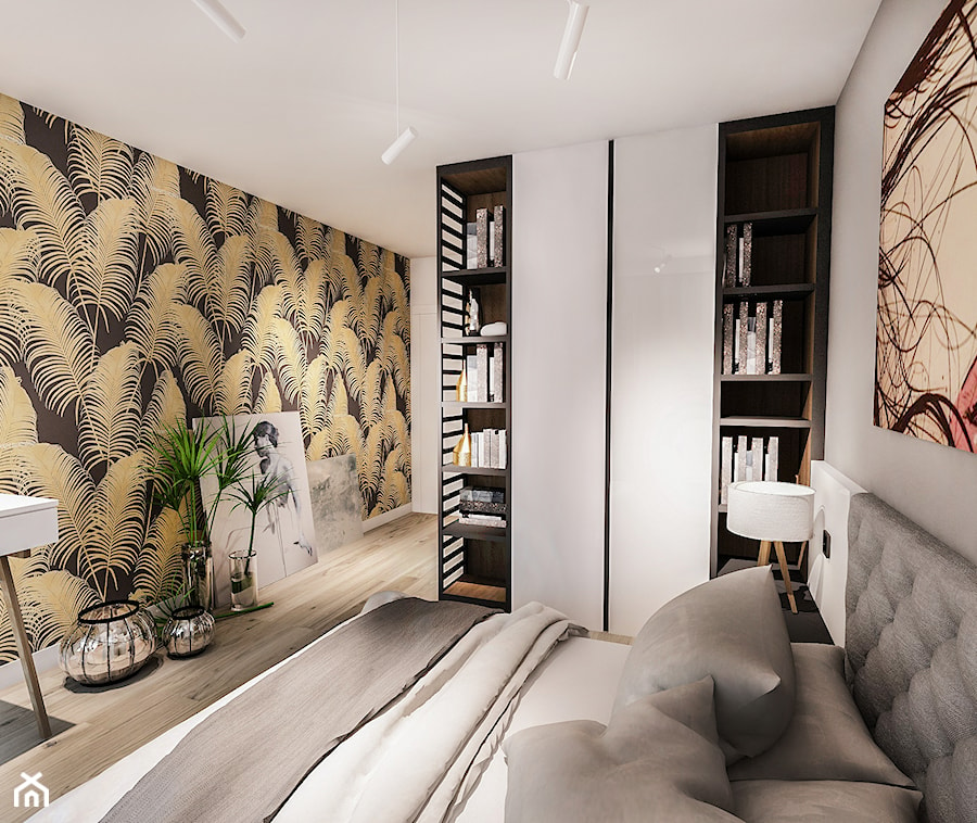 Projekt mieszkania - Austria 2017 - Średnia biała z biurkiem sypialnia - zdjęcie od BIBI