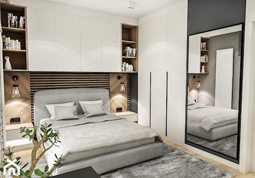 Projekt Mieszkania W-wa 2019 - Średnia biała czarna sypialnia - zdjęcie od BIBI Designe