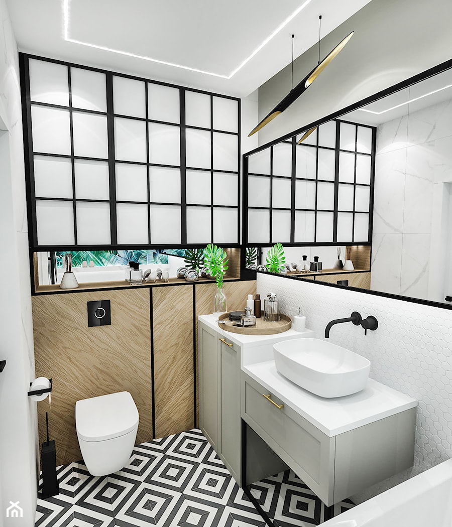 PROJEKT ŁAZIENKI - 6m2 - Mała z lustrem łazienka, styl vintage - zdjęcie od BIBI Designe