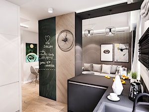 Projekt mieszkania 70m2- Wawa 2017 - Mała otwarta z salonem z kamiennym blatem szara z zabudowaną lo ... - zdjęcie od BIBI