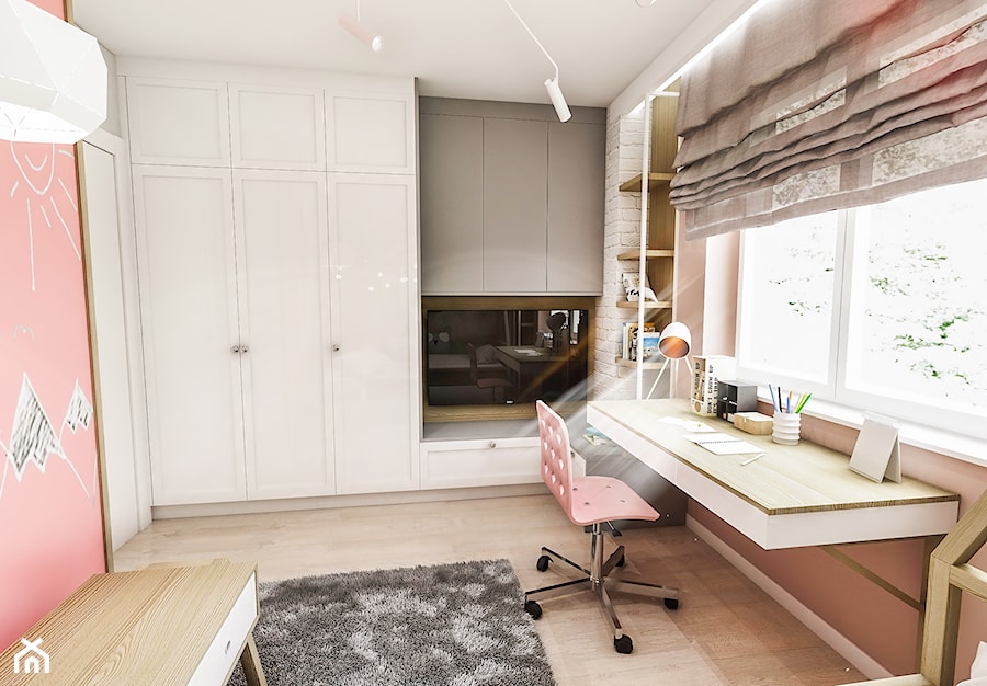 Projekt mieszkania - Gdańsk 2019 r. - Średni biały różowy pokój dziecka dla nastolatka dla dziewczynki, styl vintage - zdjęcie od BIBI Designe