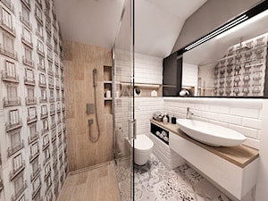 Projekt mieszkania w Łodzi 65 m2 - Mała na poddaszu bez okna z lustrem łazienka, styl skandynawski - zdjęcie od BIBI