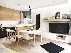 Projekt kuchni -Wawa 2018 - Mały biały salon z kuchnią z jadalnią, styl skandynawski - zdjęcie od BIBI