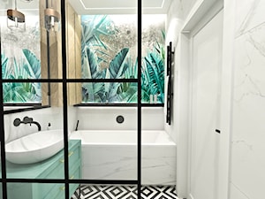 PROJEKT ŁAZIENKI - 6m2 - Średnia bez okna ze szkłem na ścianie łazienka, styl vintage - zdjęcie od BIBI Designe