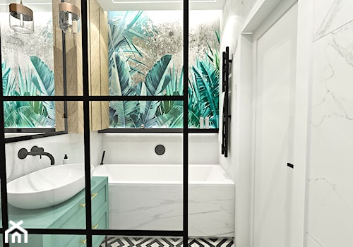 PROJEKT ŁAZIENKI - 6m2 - Średnia bez okna ze szkłem na ścianie łazienka, styl glamour - zdjęcie od BIBI