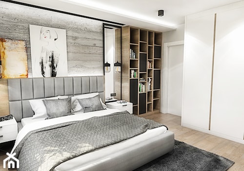 Projekt mieszkania - Gdańsk 2019 r. - Średnia biała szara sypialnia, styl nowoczesny - zdjęcie od BIBI Designe