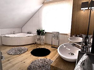 PROJEKT DOMU W ŚRODZIE ŚLĄSKIEJ - Duża na poddaszu z dwoma umywalkami łazienka z oknem - zdjęcie od BIBI
