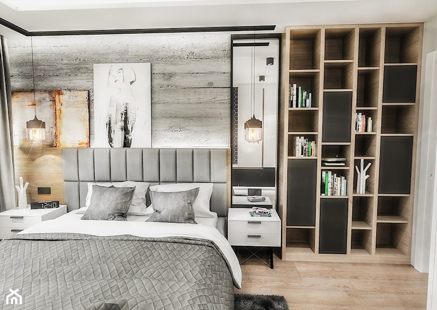 Projekt mieszkania - Gdańsk 2019 r. - Średnia szara sypialnia, styl nowoczesny - zdjęcie od BIBI Designe