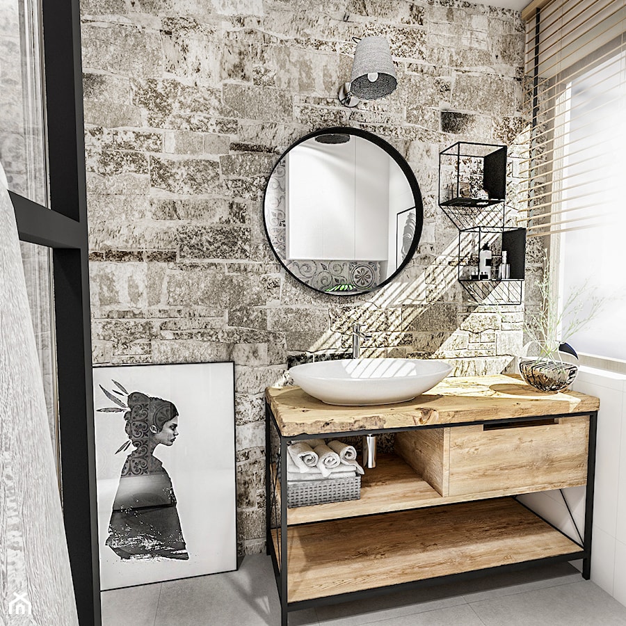 PROJEKT ŁAZIENKI - AU 2018 - Mała z lustrem łazienka z oknem, styl vintage - zdjęcie od BIBI Designe