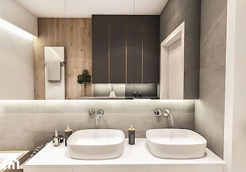 Projekt Mieszkania W-wa 2019 - Bez okna z lustrem z dwoma umywalkami łazienka - zdjęcie od BIBI Designe