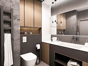 PROJEKT MIESZKANIA - ŁÓDZ 2018 - Średnia bez okna z lustrem z punktowym oświetleniem łazienka - zdjęcie od BIBI Designe