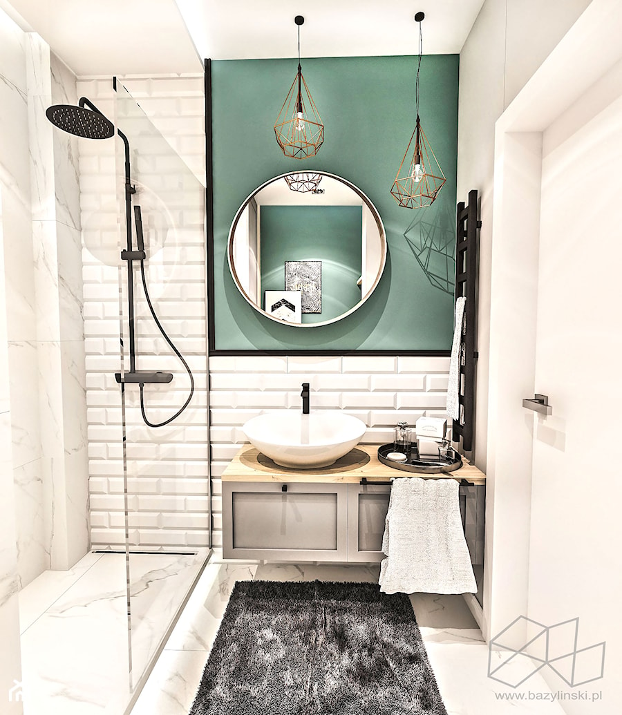 PROJEKT MAŁEJ ŁAZIENKI w Kamienicy - Wawa - Mała bez okna z marmurową podłogą łazienka, styl glamour - zdjęcie od BIBI Designe
