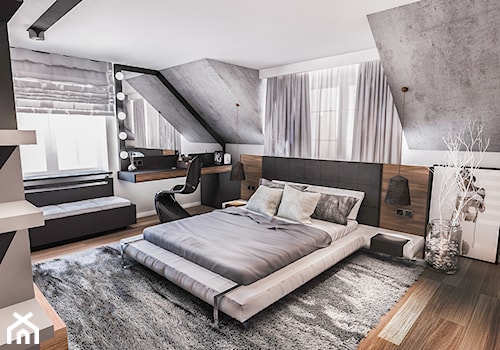 PROJEKT SYPIALNI NA PODDASZU - Średnia biała szara sypialnia, styl nowoczesny - zdjęcie od BIBI Designe