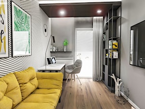 PROJEKT MIESZKANIA - LDZ 2018 - Średnie w osobnym pomieszczeniu z sofą białe czarne szare biuro - zdjęcie od BIBI Designe