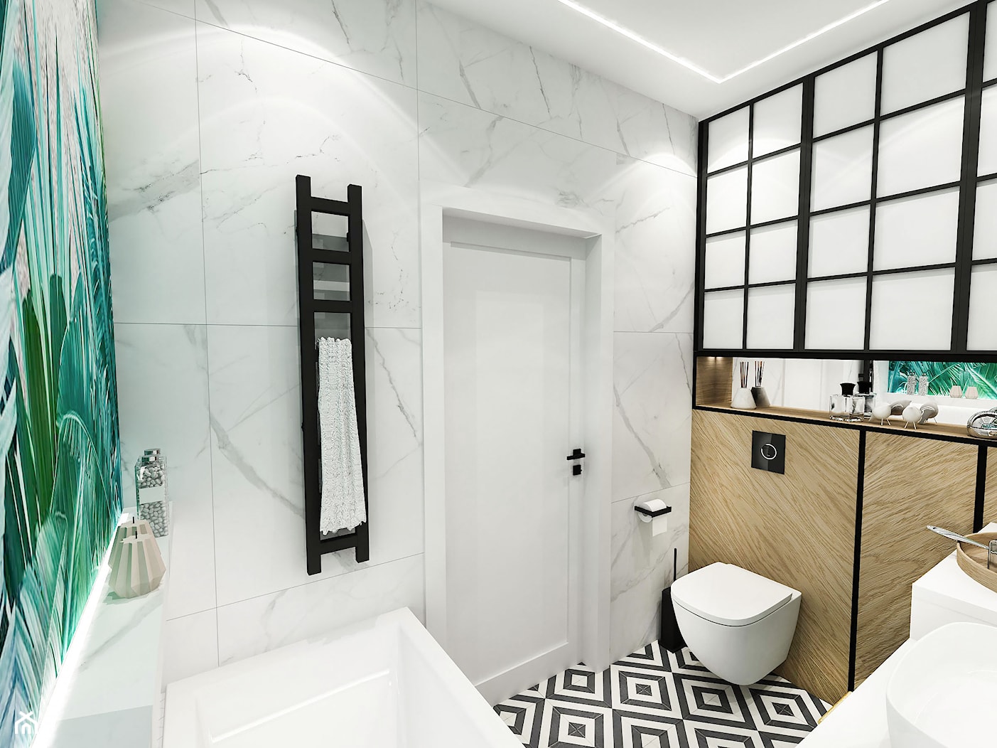 PROJEKT ŁAZIENKI - 6m2 - Mała bez okna z punktowym oświetleniem łazienka, styl glamour - zdjęcie od BIBI - Homebook