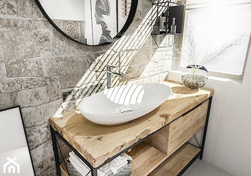 PROJEKT ŁAZIENKI - AU 2018 - Z lustrem łazienka z oknem, styl vintage - zdjęcie od BIBI Designe