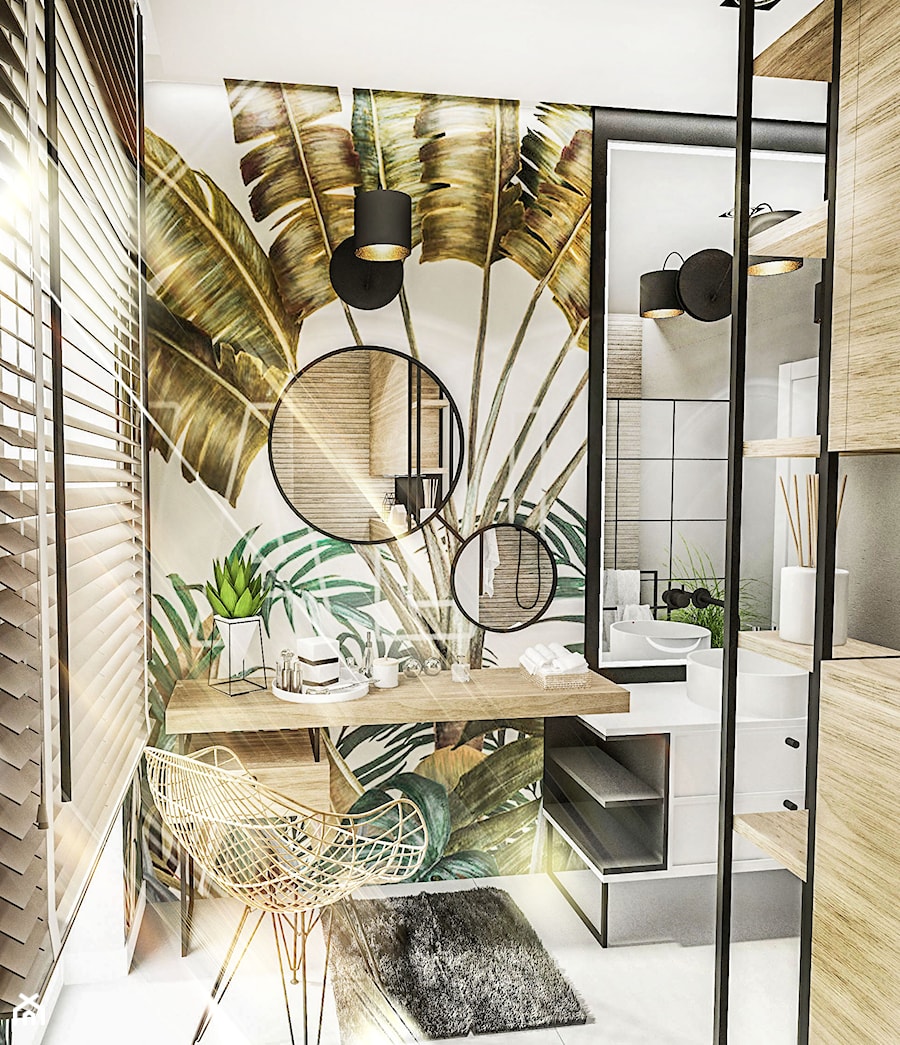 PROJEKT ŁAZIENKI - ZIELONA 2019 - Mała z lustrem łazienka z oknem, styl vintage - zdjęcie od BIBI Designe