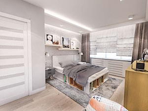 Projekt mieszkania w Łodzi 65 m2 - Średnia szara sypialnia, styl skandynawski - zdjęcie od BIBI