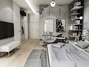 PROJEKT SYPIALNI 112018 - Średnia biała szara sypialnia z balkonem / tarasem, styl glamour - zdjęcie od BIBI
