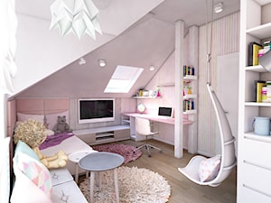 Duży biały różowy szary pokój dziecka dla nastolatka dla dziewczynki, styl tradycyjny - zdjęcie od BIBI Designe